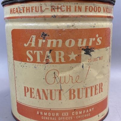 Sale Photo Thumbnail #214: Armour's Star 25 LB Peanut Butter Store Tin