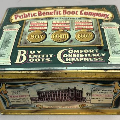 Sale Photo Thumbnail #232: Public Benefit Boot Company Tin Made in England
