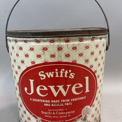 Sale Photo Thumbnail #252: Swift's Jewel 16lb Shortening Tin Bucket w/ Handle