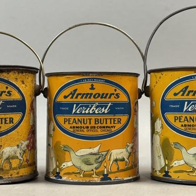Sale Photo Thumbnail #246: Lot of 3 Armour's 1lb Peanut Butter Bucket Tins