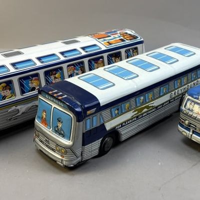 Sale Photo Thumbnail #28: Lot 3 50s Greyhound 10" Tin Litho Express Bus(es)