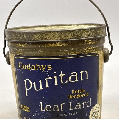 Sale Photo Thumbnail #284: Gudahy's Puritan Leaf Lard Tin Bucket w/ Handle