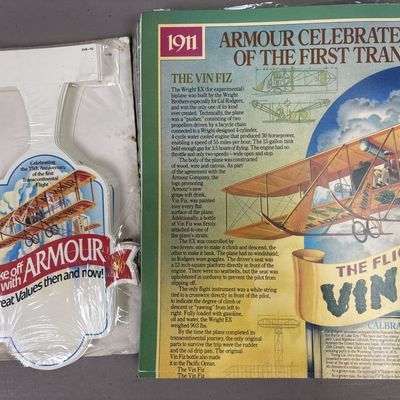 Sale Photo Thumbnail #412: Lot 105 Armour's 75th Anniversary Cardstock Sign First Transcontinental Flight Advertisement