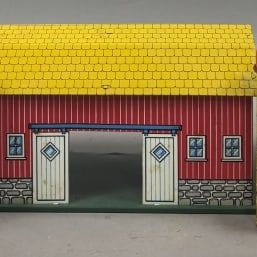 Sale Photo Thumbnail #315: Antique Lot 3 Tin Litho Metal Barns & 2 Silos Toys