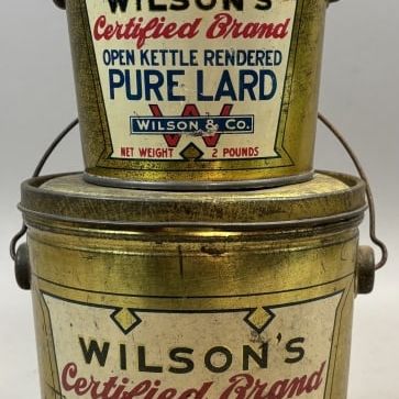 Sale Photo Thumbnail #228: Pair Wilson's 2 & 4lb Pure Lard Tin Pail w/ Handle