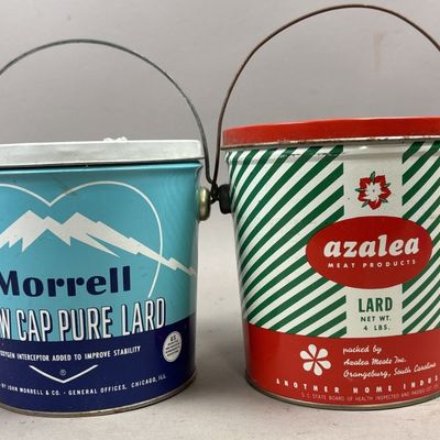 Sale Photo Thumbnail #296: Pair Morrell & Azalea Lard Tin Buckets w/ Handles