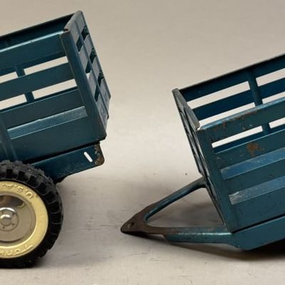 Sale Photo Thumbnail #118: Pair Blue Steel Tonka Truck Stake Trailers