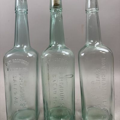 Sale Photo Thumbnail #273: 3 Armour's & Swift's Salad Oil Glass Bottles