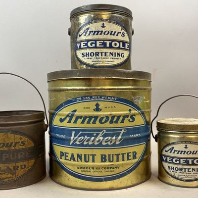 Sale Photo Thumbnail #260: Armour's Shortening, Lard, & Peanut Butter Tins