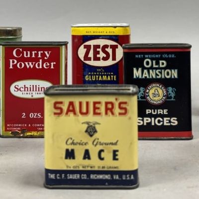 Sale Photo Thumbnail #312: Lot 8 Spice Tins Zest Sauer's Rumfords Old Mansion