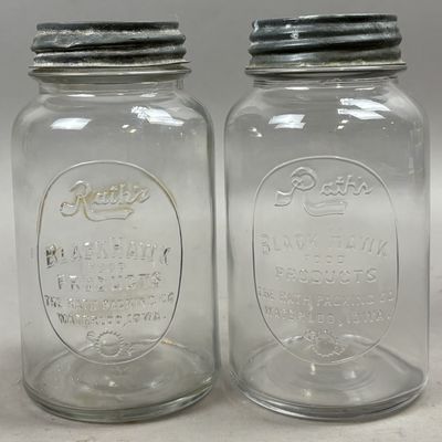 Sale Photo Thumbnail #388: Pair Rath's Blackhawk Food Products Glass Jars