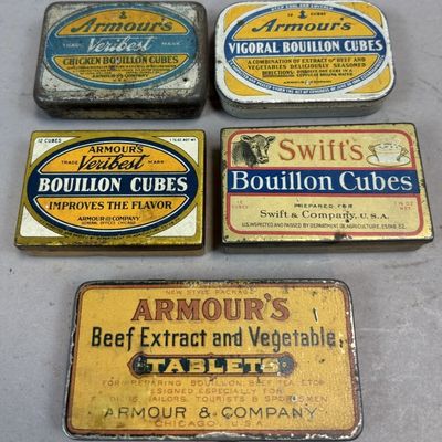Sale Photo Thumbnail #256: Lot of 5 Armour's & Swift's Bouillon Cubes Tins