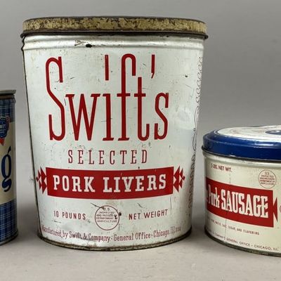 Sale Photo Thumbnail #307: 3 Swift's 3, 5, 10lb Lard Liver Sausage Tins