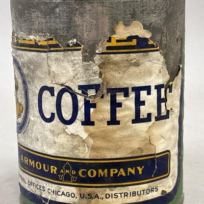 Sale Photo Thumbnail #309: Antique Armour's Coffee Tin w/ Paper Label Chicago
