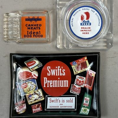 Sale Photo Thumbnail #258: 3 Wilson & Co, Swift's, & Rath Feed Ashtrays