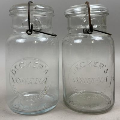 Sale Photo Thumbnail #400: Pair Decker's Iowana Mason City Iowa Glass Jars