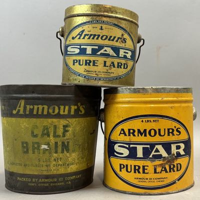 Sale Photo Thumbnail #234: Lot of 3 Armour's 2, 4, 5lb Lard & Calf Brain Tins