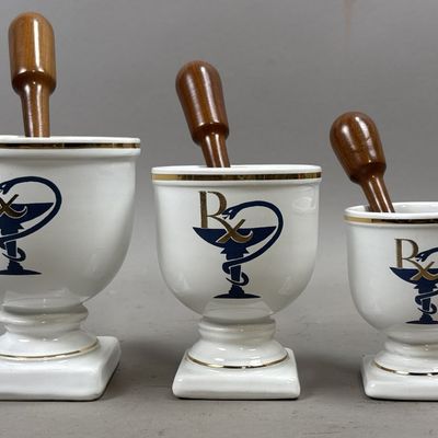 Sale Photo Thumbnail #285: Lot of 3 Pharmacy Apothecary Mortar & Pestel Set