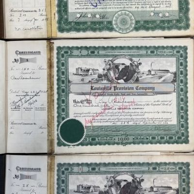 Sale Photo Thumbnail #338: 3 Louisville Provision Co Stock Certificate Books