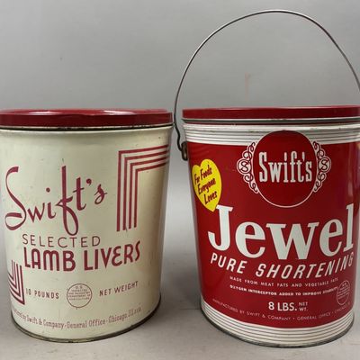 Sale Photo Thumbnail #399: Swift's 8 & 10lb Tin Buckets Livers & Shortening