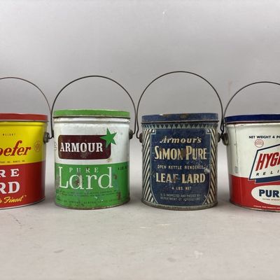 Sale Photo Thumbnail #302: Lot of 4 Pure Lard 4lb Tin Buckets w/ Handles