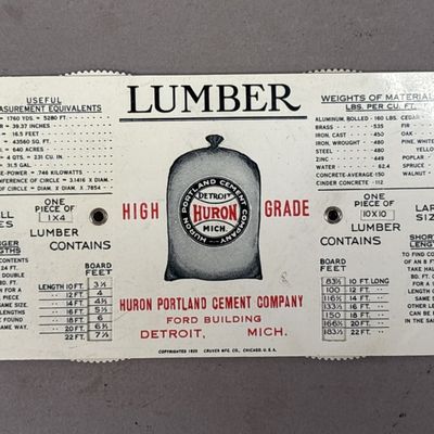 Sale Photo Thumbnail #320: Huron Portland Cement Co Lumber & Concrete Card