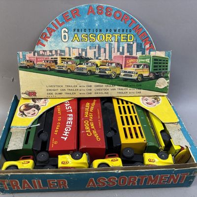 Sale Photo Thumbnail #93: 6 Assorted Pressed Steel Friction Powered Trucks