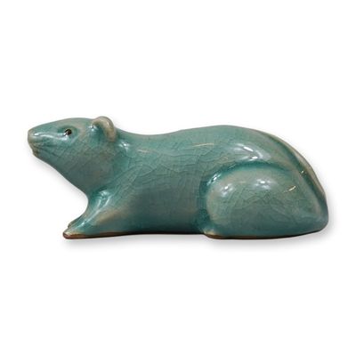 Sale Photo Thumbnail #460: Japanese Celadon Glazed Ceramic Rat Water Dropper