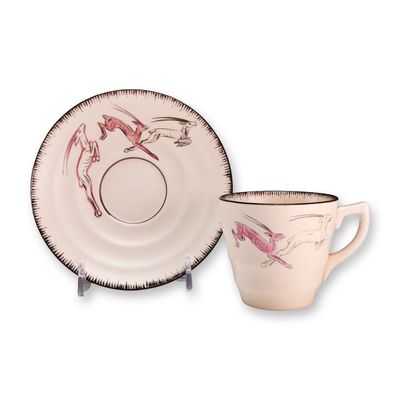 Sale Photo Thumbnail #393: Wedgwood by Jean Knowles Moonstone Earthenware Teacup and Saucer Set, 1937