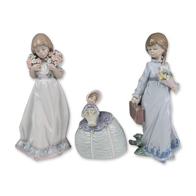 Sale Photo Thumbnail #171: 3pc Lladro Porcelain Figurines, Spring Bouquets 01007603, School Days 01007604 & Petite Maiden