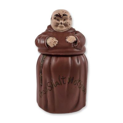 Sale Photo Thumbnail #137: Vintage Ceramic Monk Thou Shalt Not Steal Cookie Jar