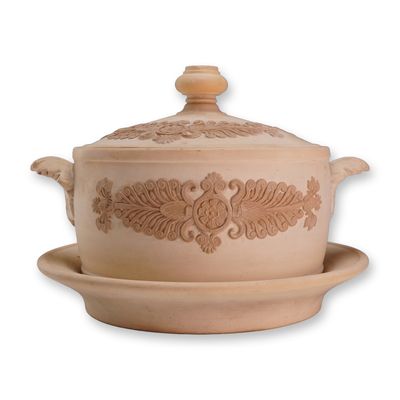 Sale Photo Thumbnail #242: Wedgwood Style English Neoclassical Caneware Lidded Tureen with Affixed Plate
