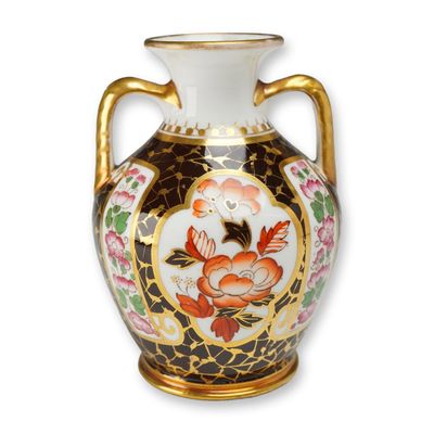Sale Photo Thumbnail #9: Wedgwood Bone China Imari Style Twin Handled Miniature Vase ca 1870