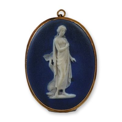 Sale Photo Thumbnail #153: Wedgwood Blue Jasperware Cameo Gold-Plated Pendant-Brooch