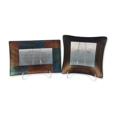 Sale Photo Thumbnail #213: 2pc Kurt McVay Fused Dichroic Art Glass Dishes