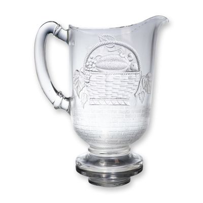 Sale Photo Thumbnail #66: Dalzell Brothers and Gilmore Glass Pitcher, Birds and Fruit Basket