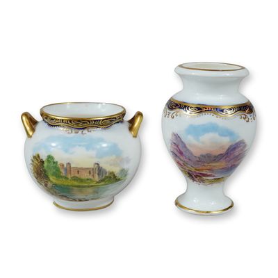 Sale Photo Thumbnail #401: A Pair of Wedgwood Hand Painted Miniature Porcelain Cabinet Vases