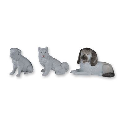 Sale Photo Thumbnail #351: 3pc Seated and Reclining Porcelain Dog Figurines