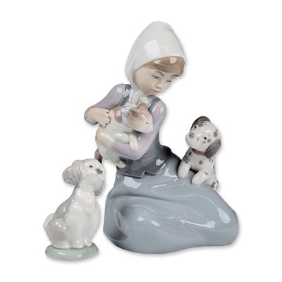 Sale Photo Thumbnail #322: 2pc Lladro Porcelain Figurines, Little Friskies 01005032 & A Friend for Life 01007685
