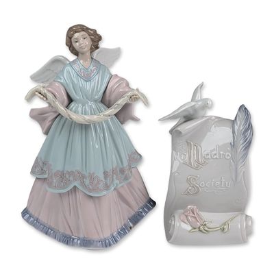 Sale Photo Thumbnail #167: 2pc Lladro Porcelain Figurines, Joyful Offering 01006125 and Society Plaque