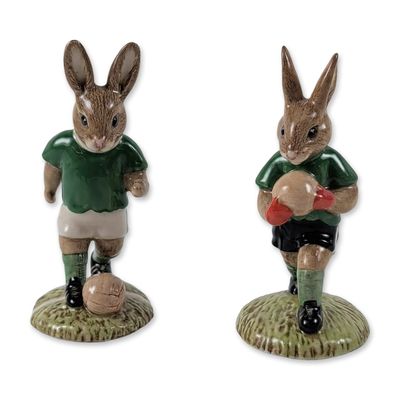 Sale Photo Thumbnail #184: 2pc Royal Doulton Bunnykins Footballer and Goalkeeper Figurines