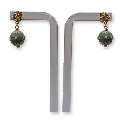 Sale Photo Thumbnail #454: A Pair of Wedgwood Sage Green Jasperware Drop Earrings