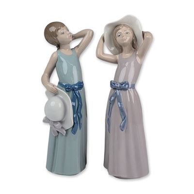 Sale Photo Thumbnail #166: 2pc Lladro Glazed Porcelain Figurines, Prissy 01005010 & Coy 01005011