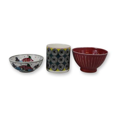 Sale Photo Thumbnail #268: Three Piece Ceramic Group Including Wedgwood Cup, Turkish Bowl, and Hand Thrown Footed Bowl