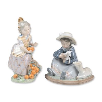 Sale Photo Thumbnail #24: 2pc Lladro Porcelain Figurines, Miss Valencia 01001422 & Lambkins 01005469