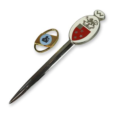 Sale Photo Thumbnail #161: 2pc Desk and Personal Accessories Including an Enameled Heraldic Letter Opener and a C.R. Rubin