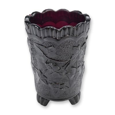 Sale Photo Thumbnail #212: Victorian Pressed Glass Mini Footed Vase Amethyst Ivy Pattern