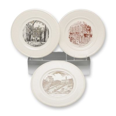 Sale Photo Thumbnail #248: 3pc Wedgwood Commemorative Earthenware Plates with Travel and Historical Themes