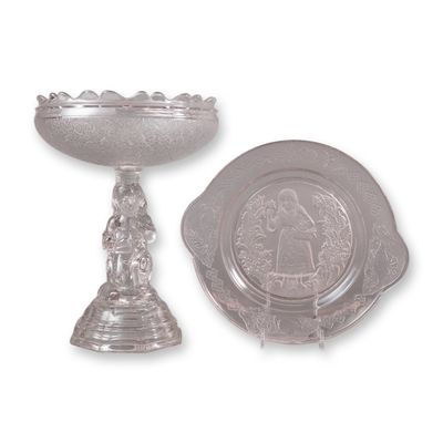 Sale Photo Thumbnail #377: A Two-Piece Lot of EAPG Hobbs Brockunier Compote and Handled Plate