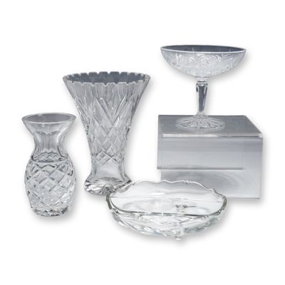 Sale Photo Thumbnail #361: Four Piece Collection of Cut Crystal and Pressed Glass Tableware- Vases and Bowls